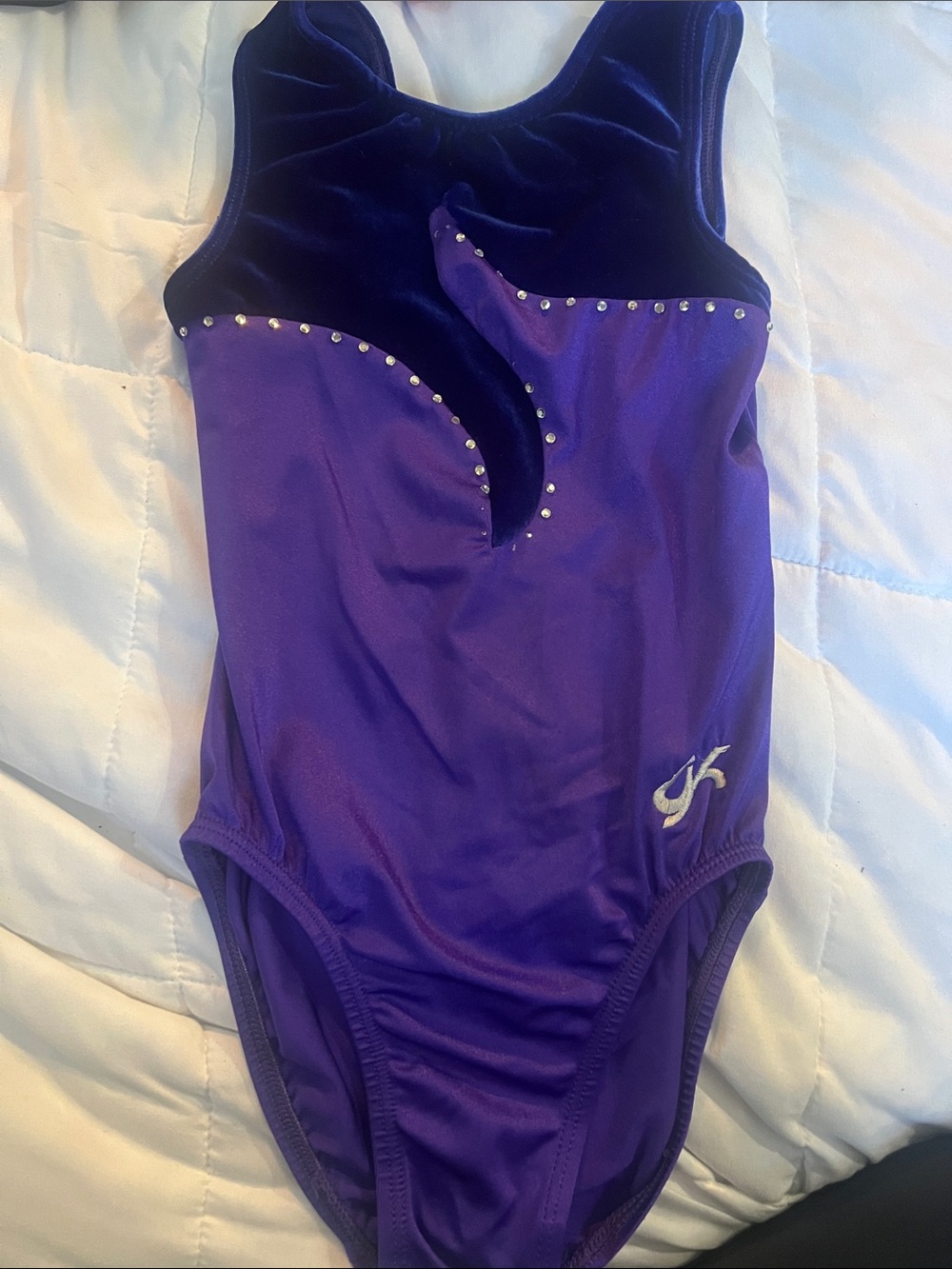 GK Kids Purple Velvet Accent One-Piece Dance wear with Rhinestones